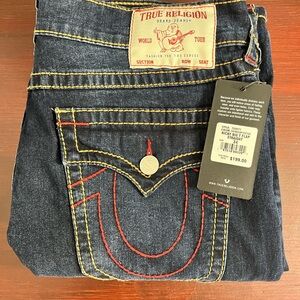True Religion Ricky Big T Flap Straight Jeans 34x32 Red Stitch MSRP $199 NWT